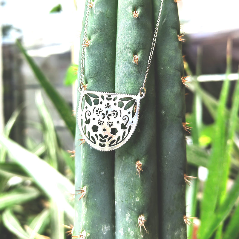 Collar Papel Picado Flores Mexa Plata 925