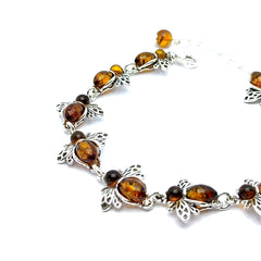 Pulsera Abejas de Miel Plata Fina y Ámbar Báltico