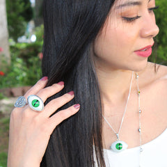 ANILLO OJO DE REPTIL VERDE  PLATA FINA 925