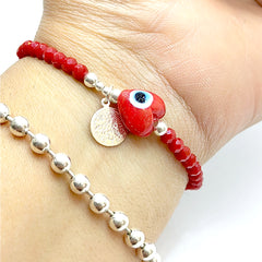 Pulsera Corazon De Ojo Turco y San Benito Abad Plata 925