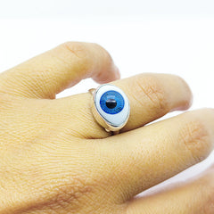 Anillo Ojo Turco Azul Celeste Mediano Plata 925