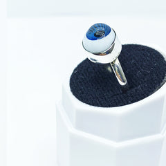 Anillo Ojo Turco Azul Celeste Mediano Plata 925