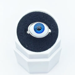 Anillo Ojo Turco Azul Celeste Mediano Plata 925