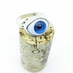 Anillo Ojo Turco Azul Celeste Mediano Plata 925