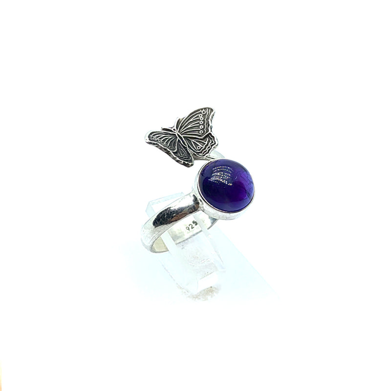 Anillo Mariposa sobre Amatista Plata Fina 925