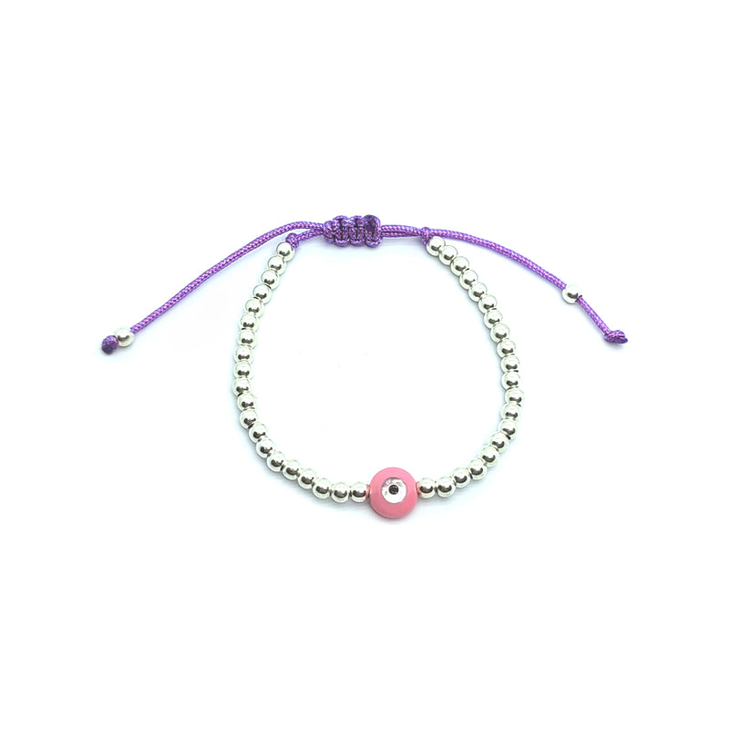 Pulsera para Bebé Ojo Turco Rosa en Plata Fina 925