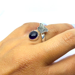 Anillo Mariposa sobre Amatista Plata Fina 925