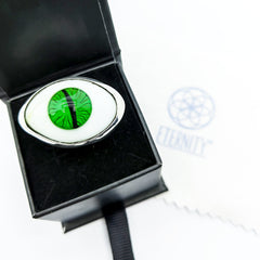 ANILLO OJO DE REPTIL VERDE  PLATA FINA 925