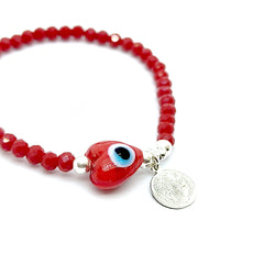 Pulsera Corazon De Ojo Turco y San Benito Abad Plata 925