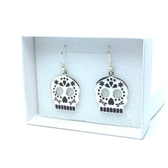 Aretes Calavera Catrín Negro Plata 925