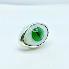 ANILLO OJO DE REPTIL VERDE  PLATA FINA 925