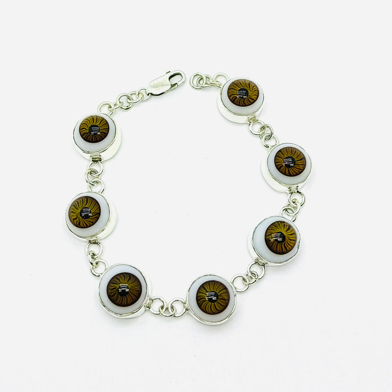 Pulsera Ojos Turco Cafe Jumbo Plata Fina 925