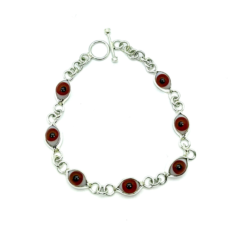 Pulsera Siete Ojos Turco Rojos Plata Fina 925