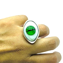 ANILLO OJO DE REPTIL VERDE  PLATA FINA 925